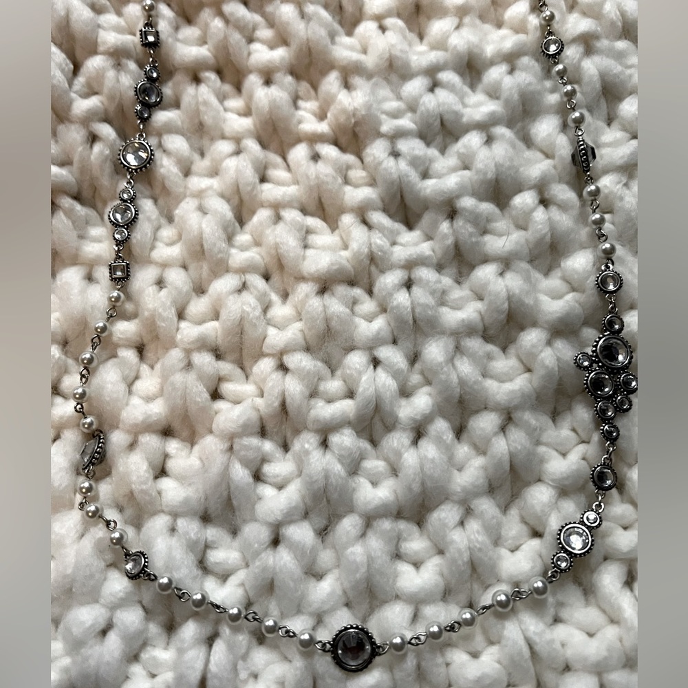 Vintage silver beaded rhinestone necklace